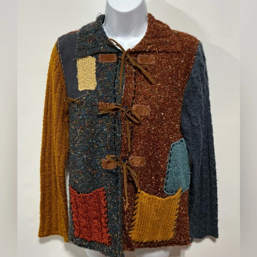 Curio Colorful Patchwork Cardigan with Toggle‎ Closures Size Medium